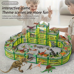 215pcs DIY Dinosaur Toy Set with 2 Story Building & 18 Dinosaurs