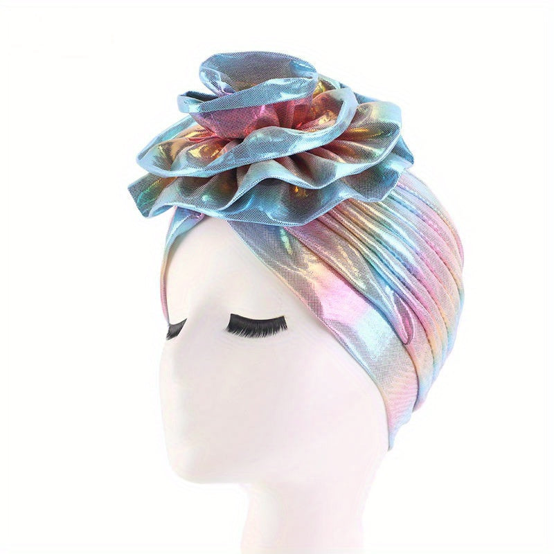 Laser Top Flower Turban Hat Gradient Bonnet Beanie Caps