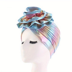 Laser Top Flower Turban Hat Gradient Bonnet Beanie Caps