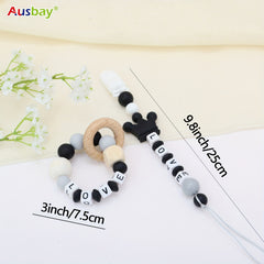 2pcs Personalized Baby Dummy Clip with Name Baby Rattle Teether Ring