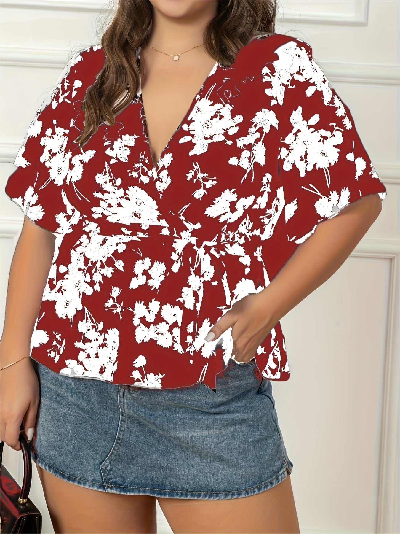 Floral Flutter Sleeve Peplum Blouse With Belt