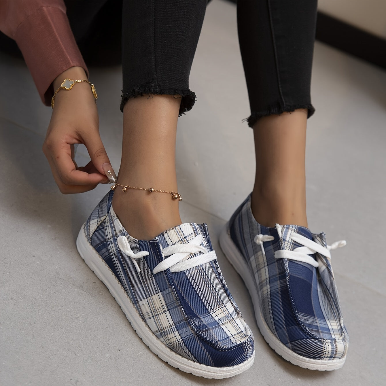 Women's Plaid Canvas Shoes Outdoor Lightweight Low Top Shoes