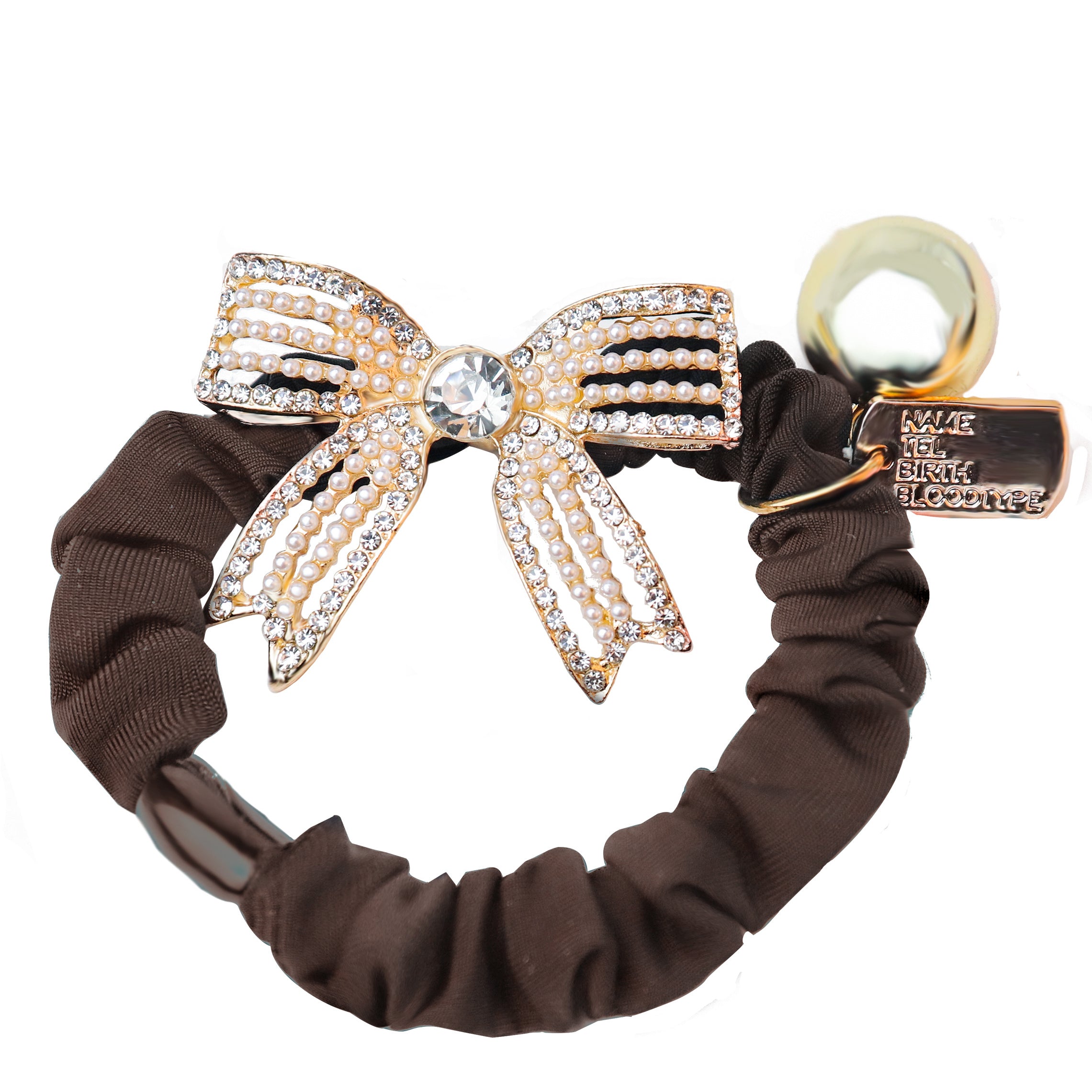 Golden Bead Rhinestone Bow Scrunchies Hair Ties Ponytail Holder