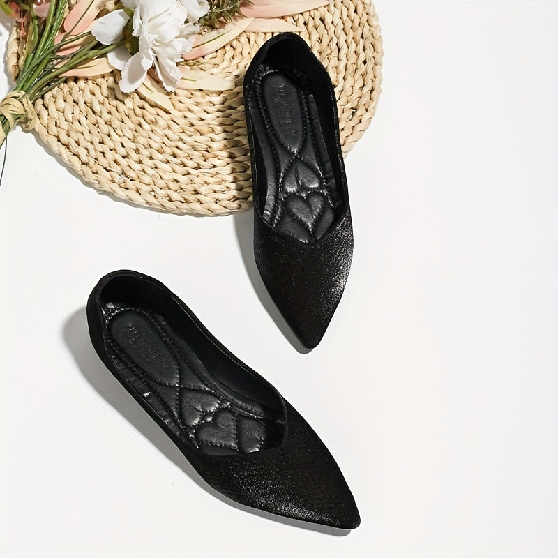Women's Satin Ballet Flats Pointed Toe Soft Sole Slip On Shoes