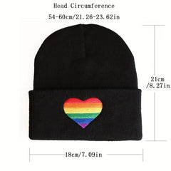 LGBT Rainbow Heart Beanie Hat Gay Pride Love Is Love Embroidered Unisex