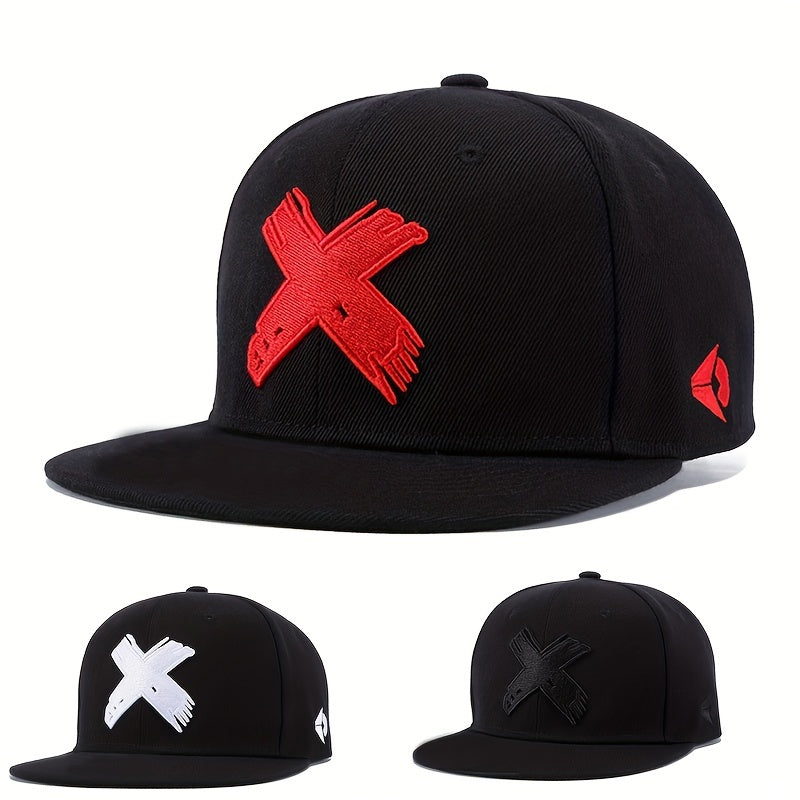 Unisex X Embroidery Snapback Hat Solid Casual Adjustable Baseball Cap