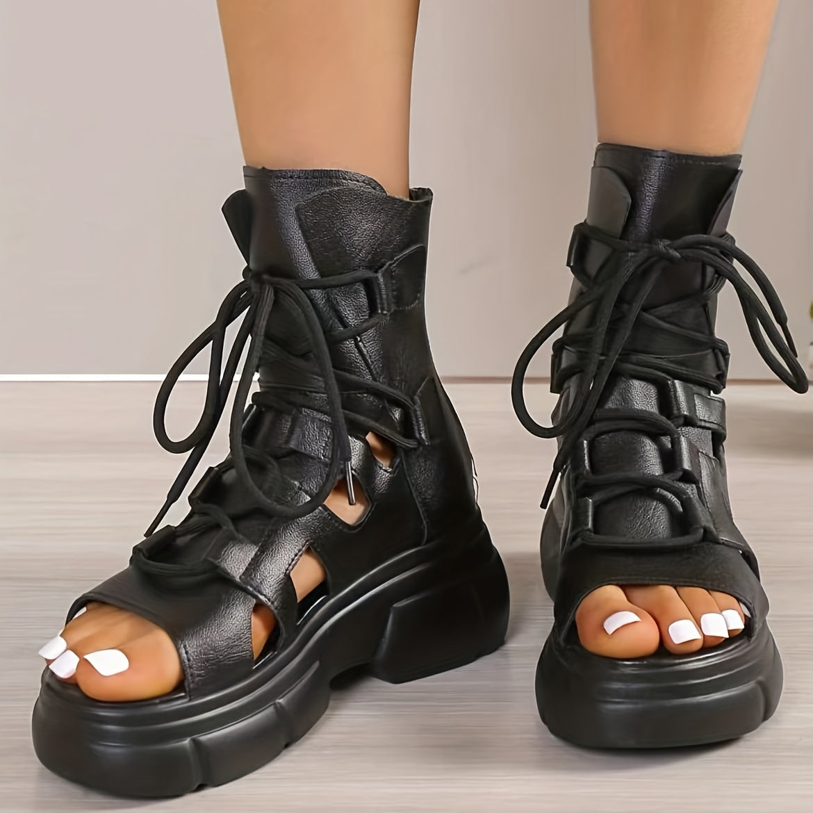 Women's High Top Platform Sandals Cut Out Breathable Shoes