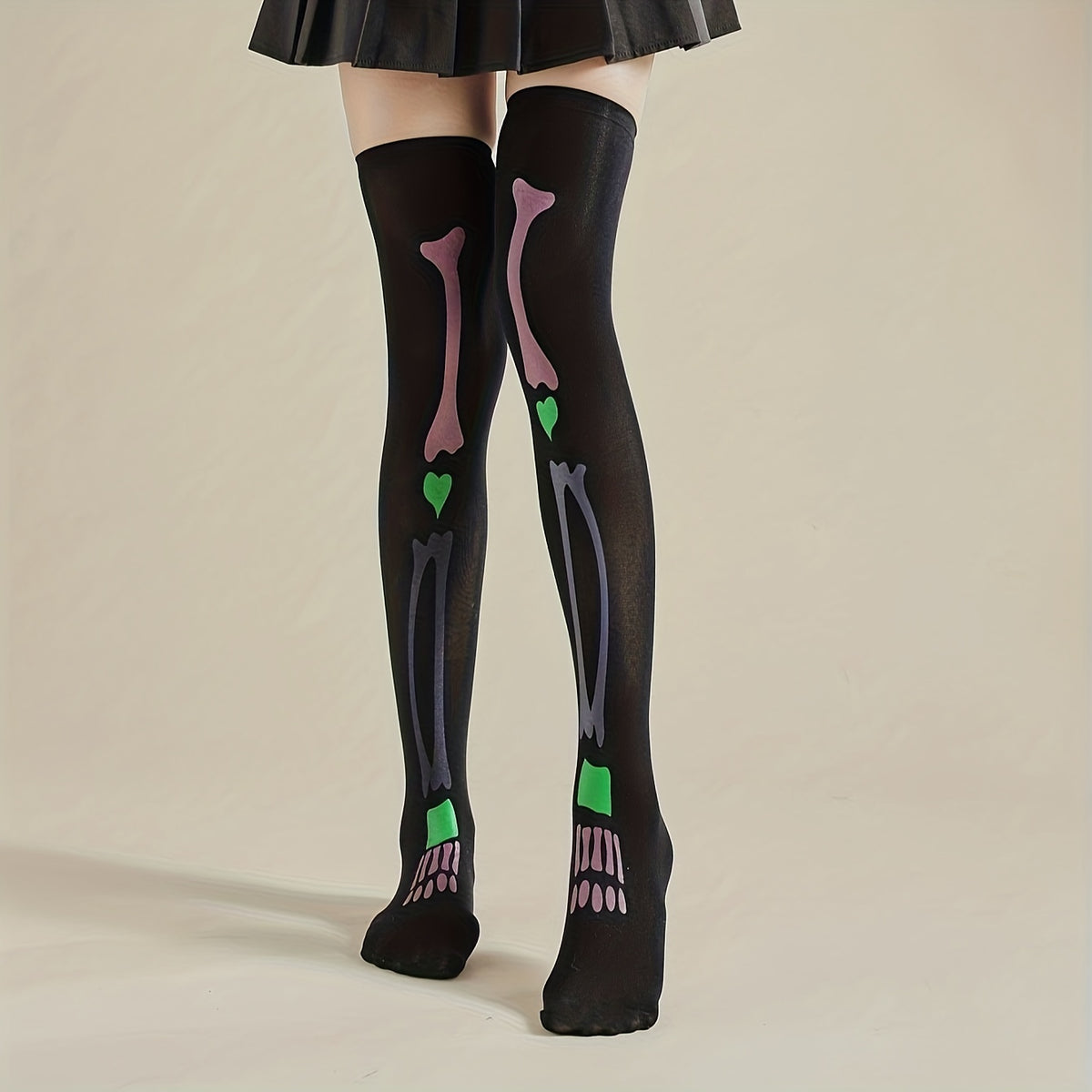 Skull Print Thigh High Socks Halloween Cosplay Over The Knee Socks