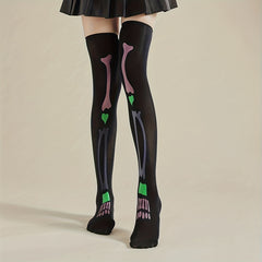 Skull Print Thigh High Socks Halloween Cosplay Over The Knee Socks