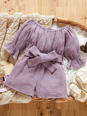 Toddler Off Shoulder Long Sleeve Romper with Wide Leg Pants