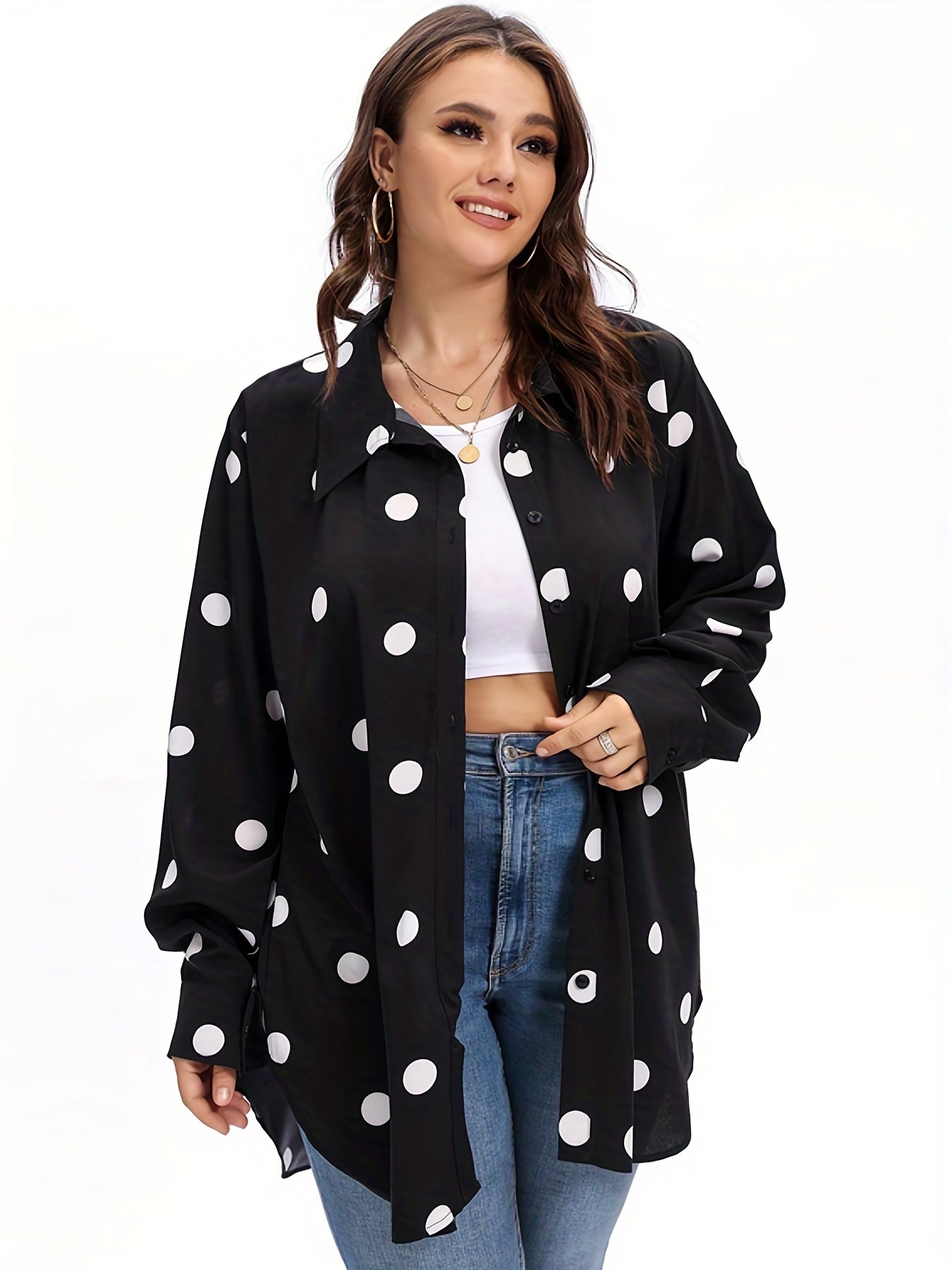  Casual Polka Dot Lantern Sleeve Blouse