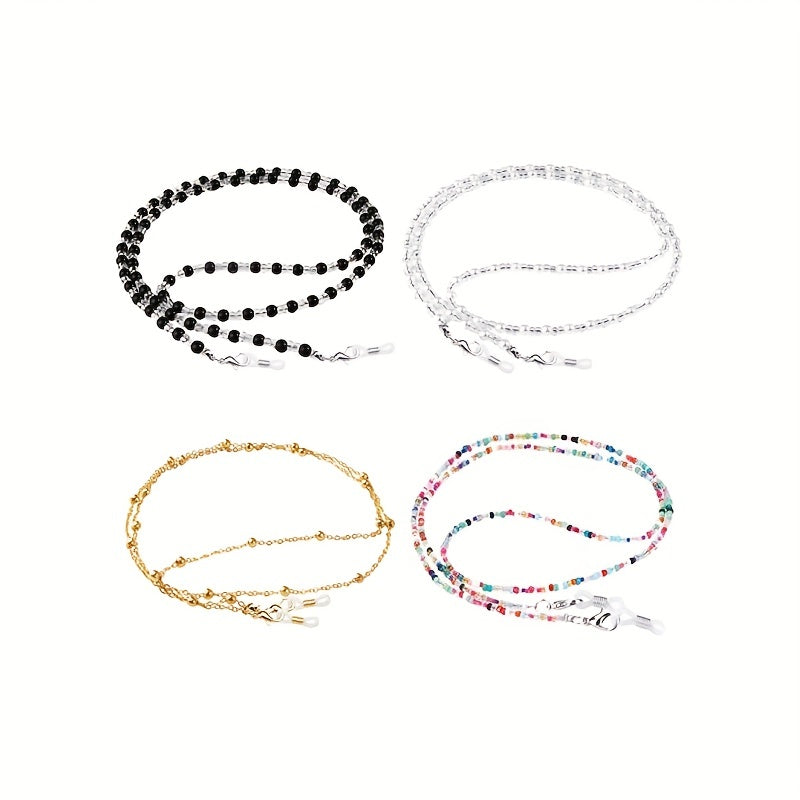 4pcs Beaded Glasses Chain Eyeglasses Lanyard Strap Face Covering Retainer