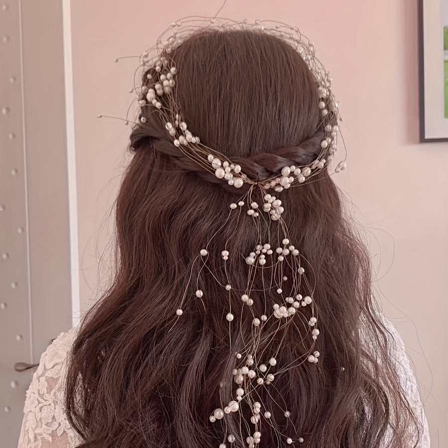 Bridal Faux Pearl Headdress Beaded Hairband Wedding Dress Accessories