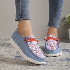 Women's Lace Up Flat Loafers Geometric Pattern Anti skid