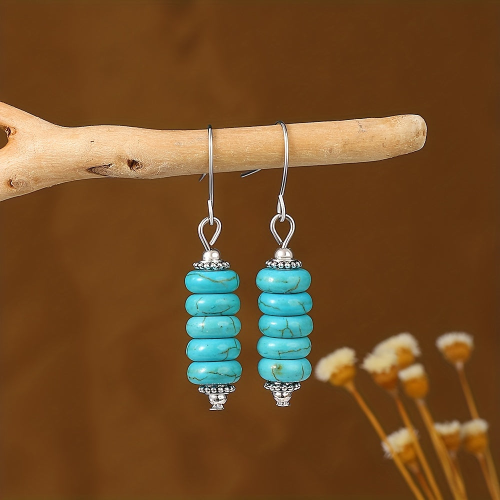 Turquoise Bohemian Hook Earrings Silver Plated Jewelry