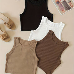 Ribbed Tank Top 4-Pack Crew Neck Sleeveless Casual Women's Clothing