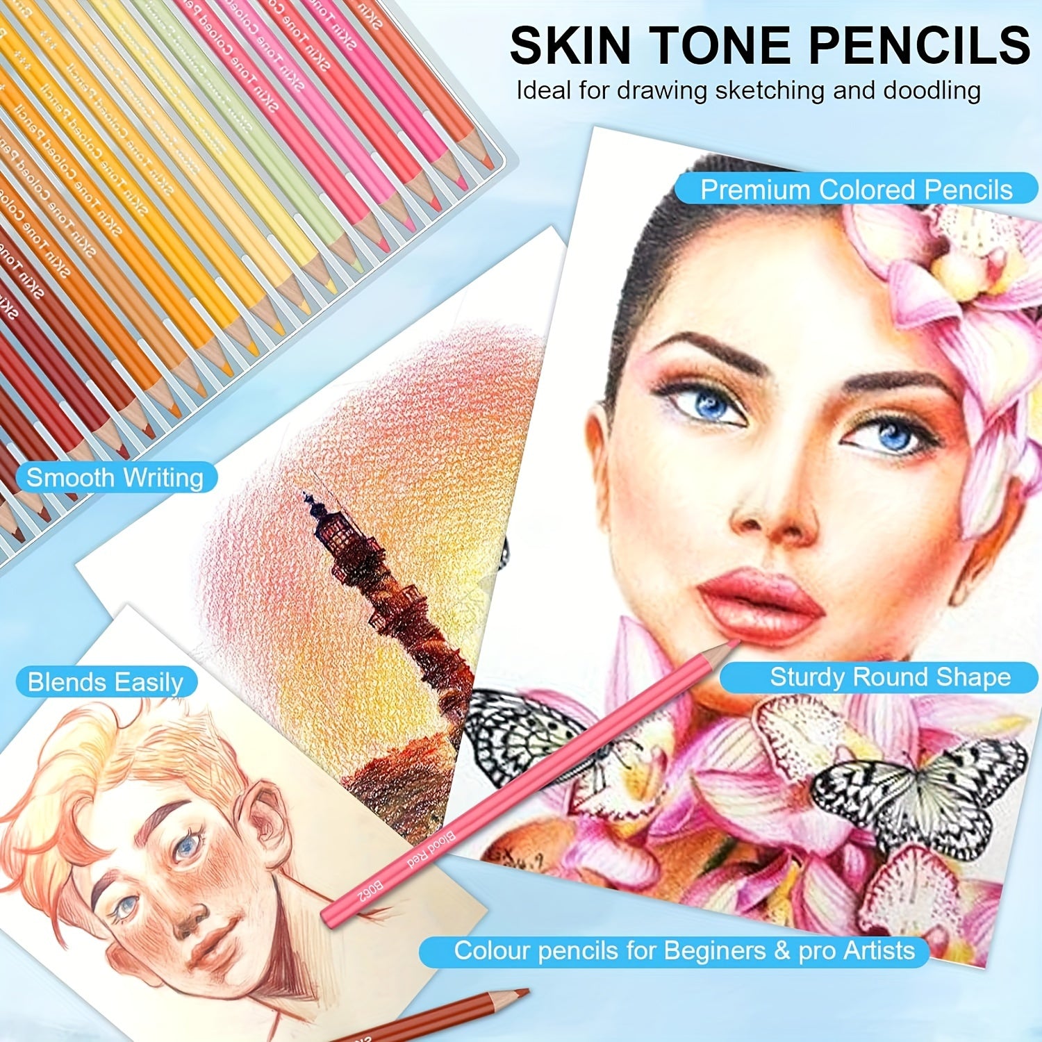 Skin Tone Colored Pencil Drawing Set 72 Colors