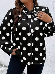  Dot Print Lantern Sleeve Blouse