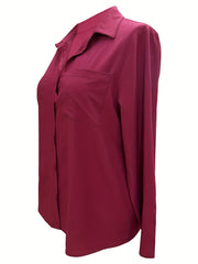  Solid Button Up Long Sleeve Blouse