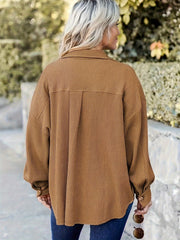  Colorblock Waffle Long Sleeve Button Up Shirt Top