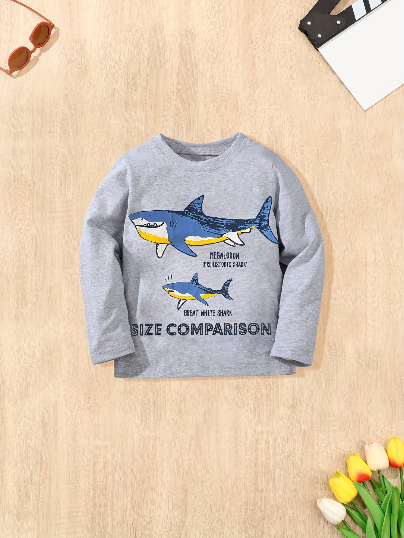 Men's Cotton Shark Graphic T shirt Long Sleeve Casual Stretch Breathable Shirt