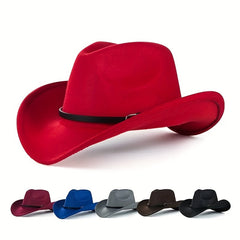 Classic Jazz Cowboy Hat Unisex Rolled Brim Western Felt Fedora Cap