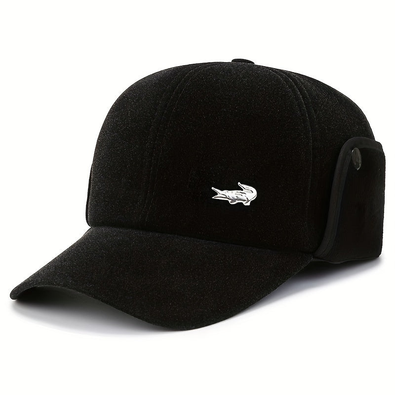 Men's Winter Ear Protection Fleece Leather Hat Outdoor Ski Cap