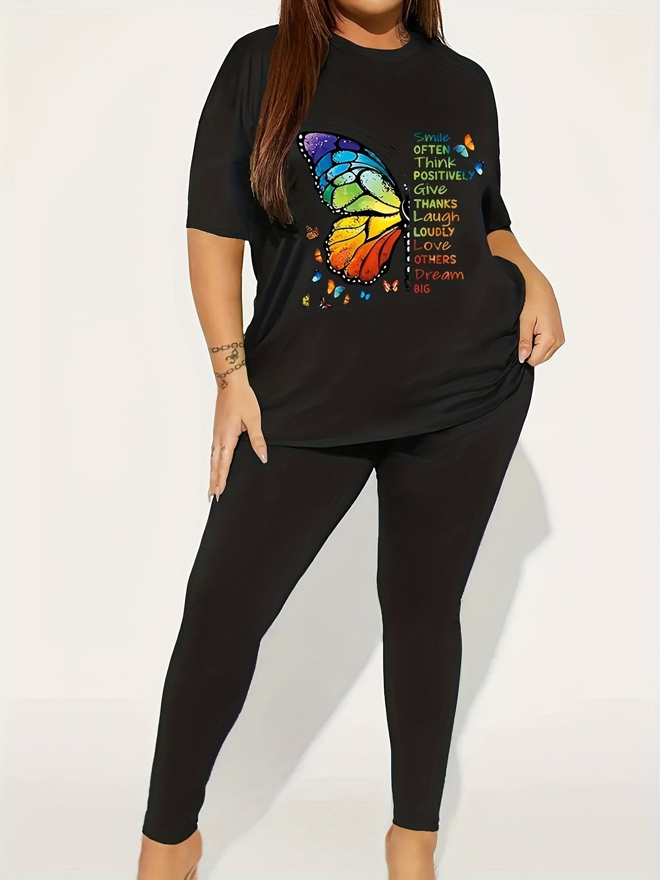 Plus Size Cartoon Print Top & Pants Set