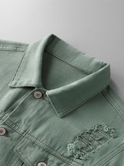 Men's Ripped Lapel Casual Denim Jacket