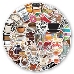 53 Pc Coffee Sticker Pack for Parties & Coffee Accessories