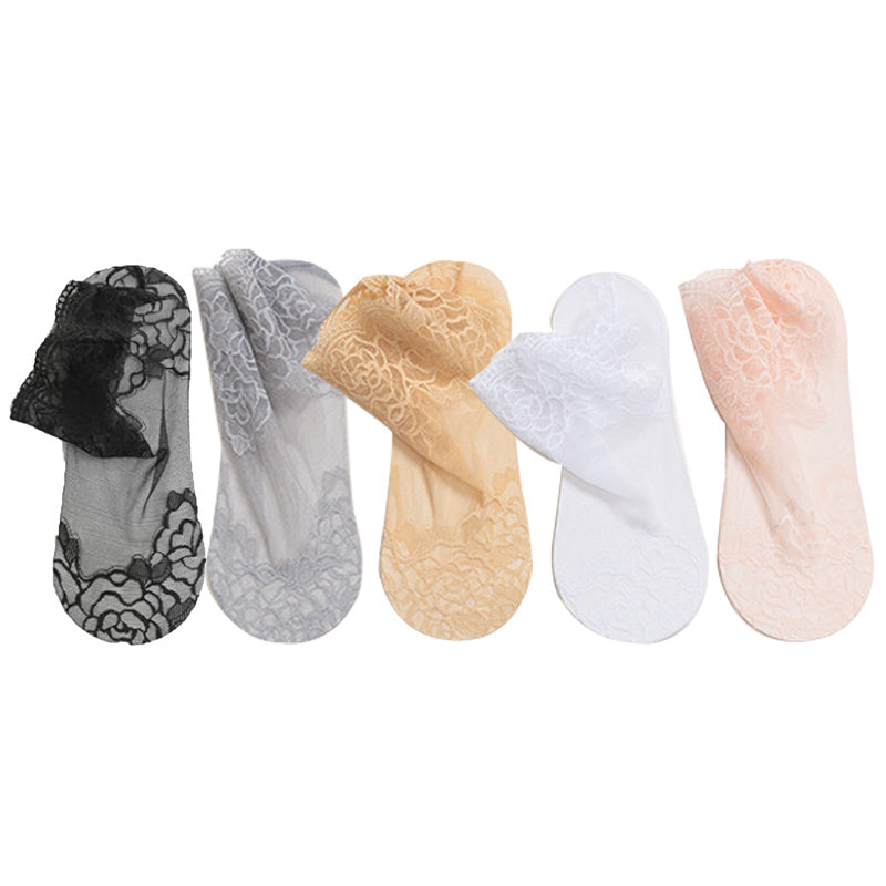 5 Pairs Floral Lace Short Socks Lightweight Stockings & Hosiery