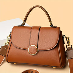 Wide Strap Satchel Crossbody Bag PU Leather Textured Bag Purse
