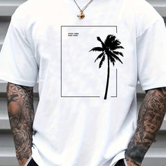 Coconut Tree Print Men's Graphic Crew Neck T shirt Casual Comfy Tees for Summer