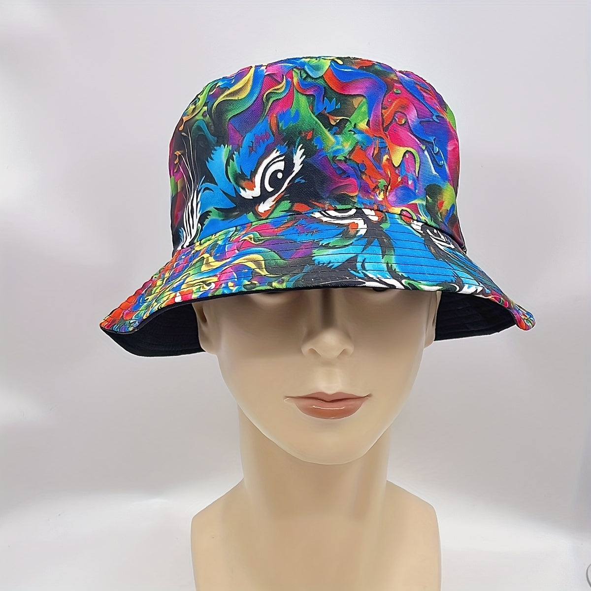 Tie Dye Tiger Print Bucket Hat Reversible Graffiti Printed Cotton Basin Hat
