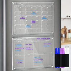 2pcs Acrylic Magnetic Calendar For Fridge Monthly And Weekly Planning