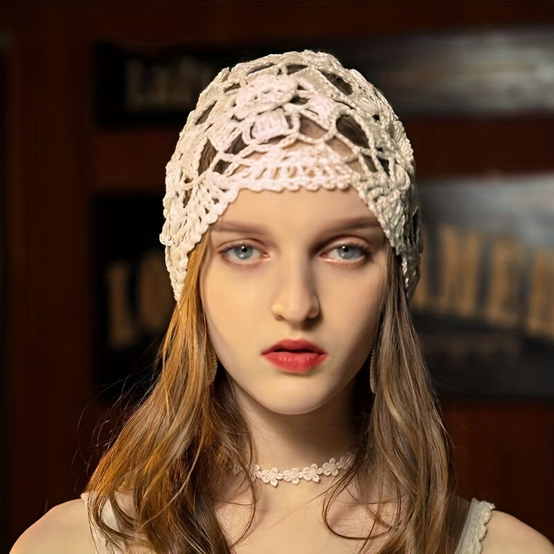 Soft Crochet Hollow Beanie Hat For Women Knitted Slouch