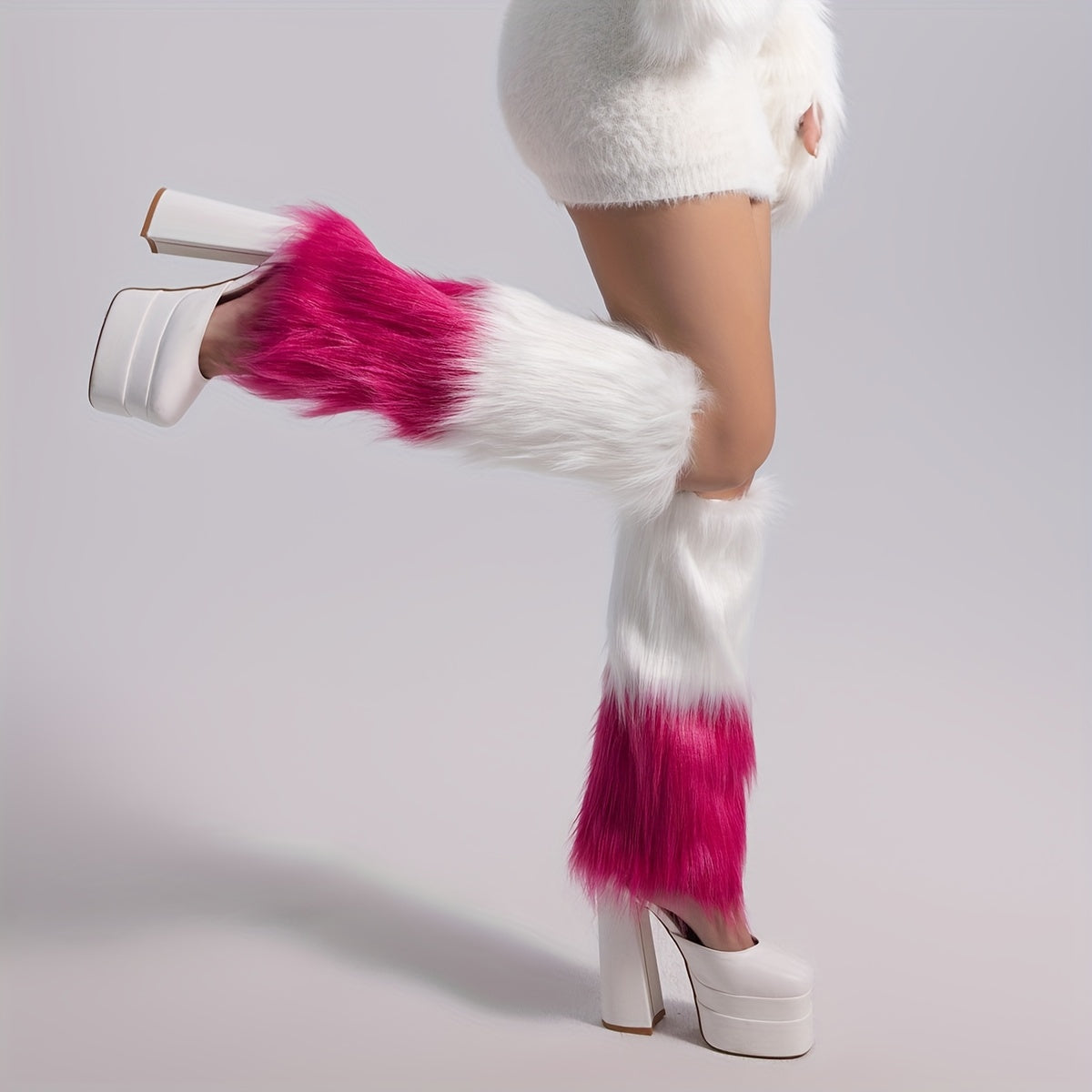 Colorblock Fuzzy Leg Warmers Warm Knee High Socks