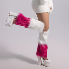 Colorblock Fuzzy Leg Warmers Warm Knee High Socks