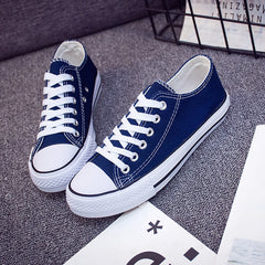 Women's Canvas Lace Up Flat Sneakers Round Toe Casual Walking Shoes