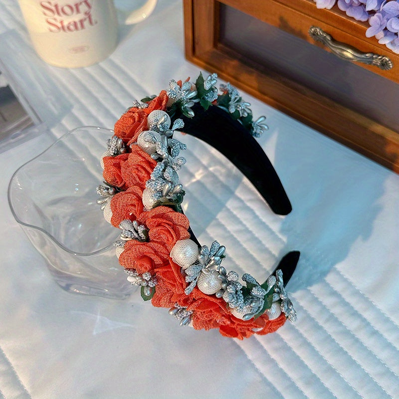 Pearl Decor Flower Headband Hair Band for Party Costume