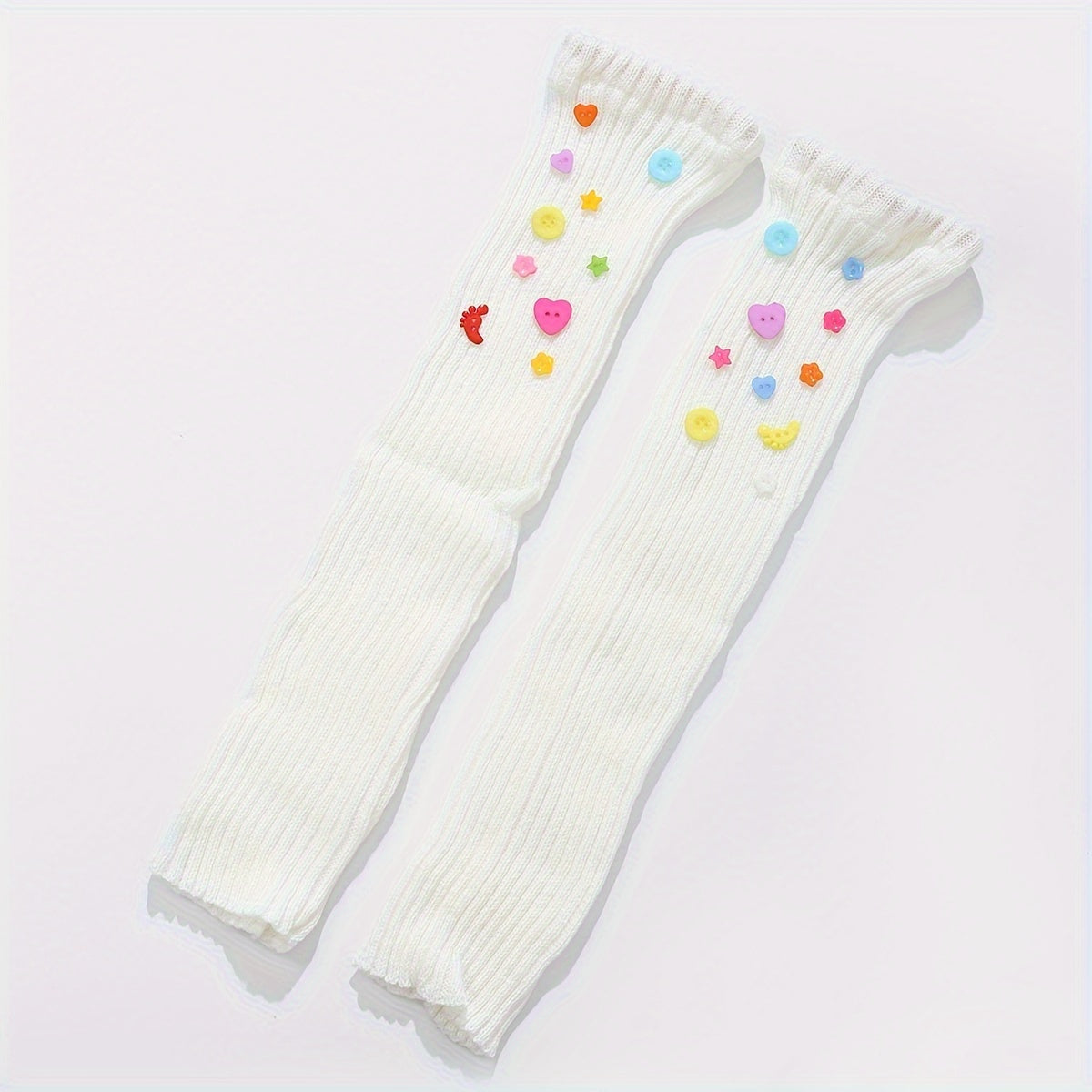Colorful Button Decor Leg Warmers Knitted Knee High Socks Women's Stockings