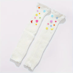 Colorful Button Decor Leg Warmers Knitted Knee High Socks Women's Stockings