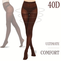 2 Pack Opaque Solid Pantyhose High Waist Slim Footed Pantyhose