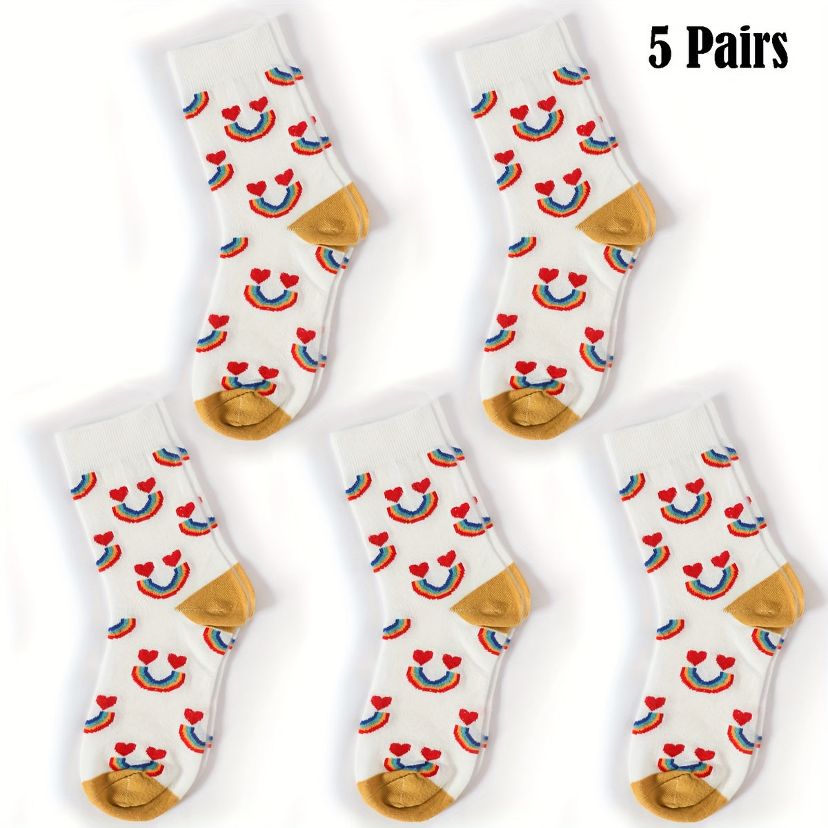 Rainbow & Bear Print Socks Mid Tube Women's Stockings