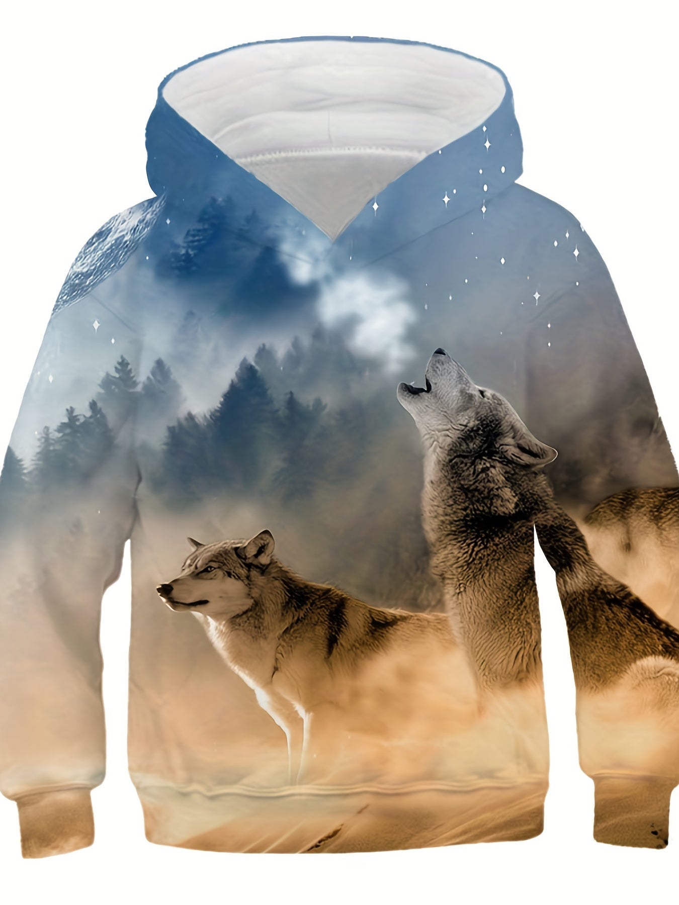 Boy's Howling Wolf Graphic Hoodie Casual 3D Print Hooded Sweatshirt