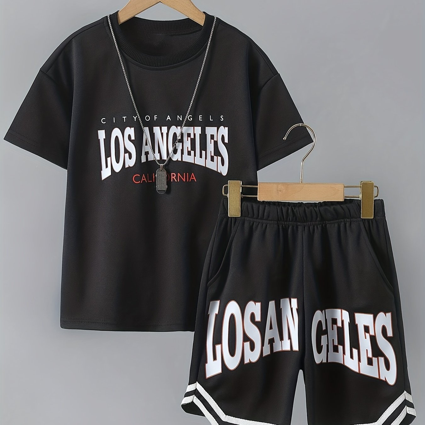 Boys 2pcs T shirt & Shorts Set Crew Neck Tee Top Casual Kids Clothes Summer