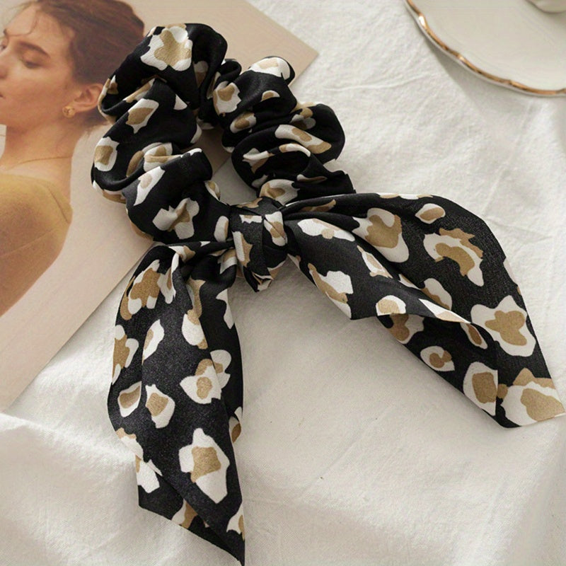 Leopard Pattern Scarf Scrunchies Hair Tie Satin Hair Rope Vintage