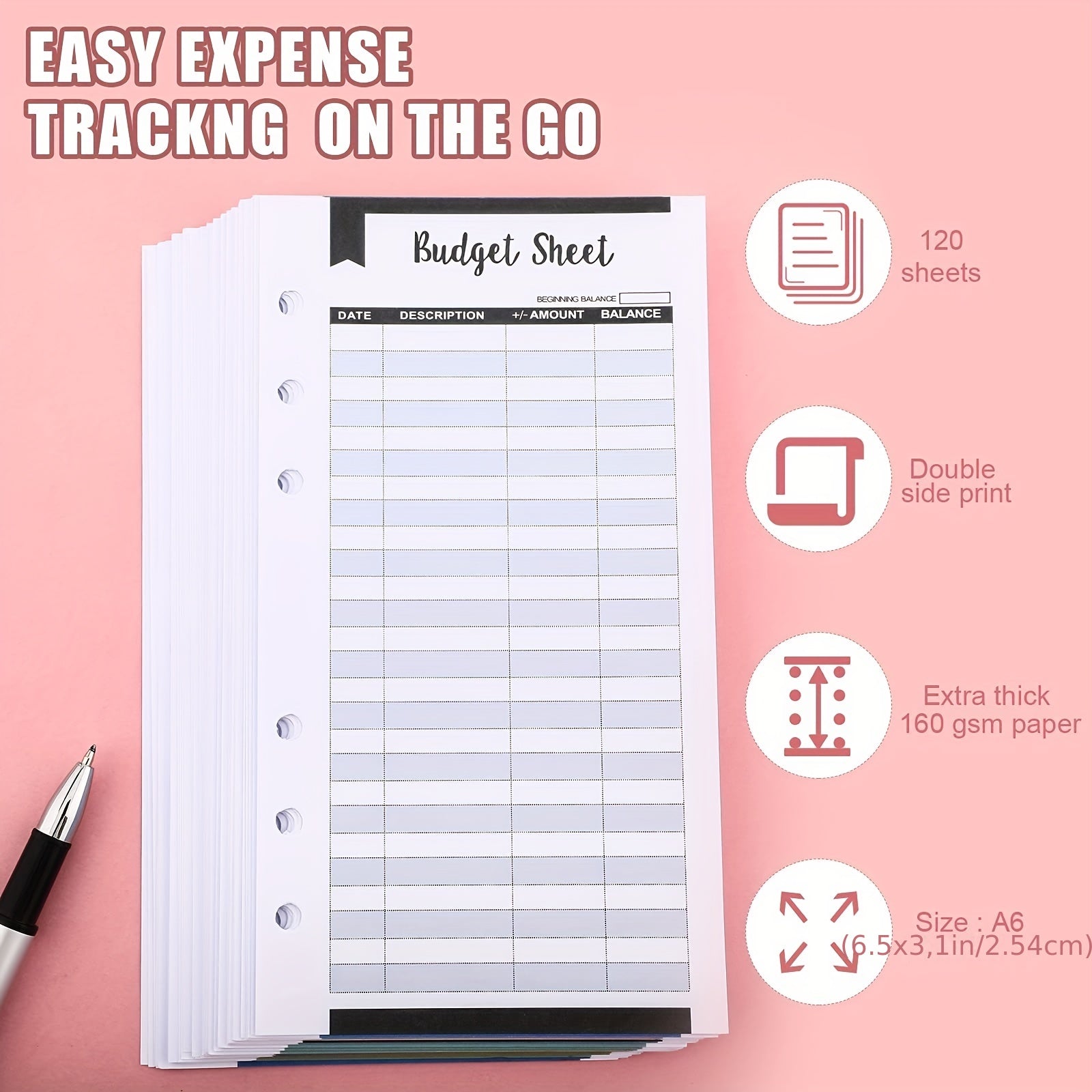 60pcs Budget Sheets 6 Rings Binder Expense Tracker Cash Envelope Planner