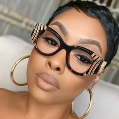 Rhinestone Cat Eye Metal Eyeglasses Clear Lenses Non prescription Retro Eyewear