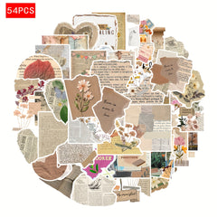 54pcs Retro Art Series Waterproof PVC Adhesive Stickers - Vintage Design